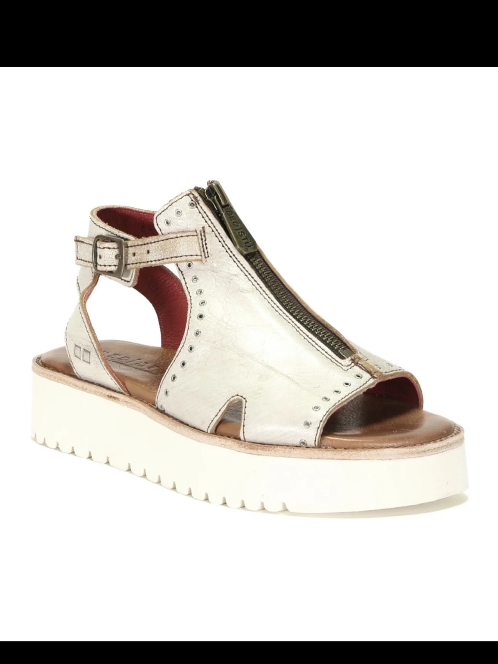 Bed Stu Cream Leather Zip-Front Platform Sandal